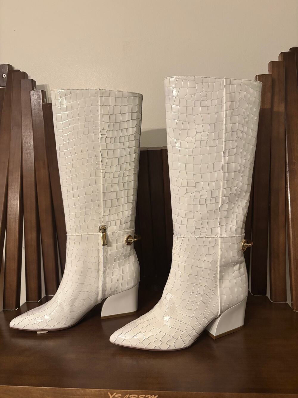 Tibi Rowan White Croc-Embossed Knee-High Boots US 6
